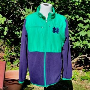 Unisex Notre Dame jacket, fleece lined, pockets, men's L, navy & green